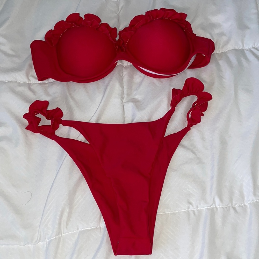 Red ruffle bikini